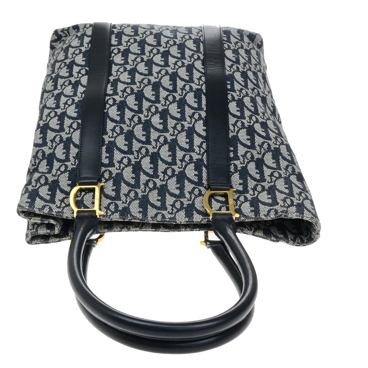 CHRISTIAN DIOR Logo Trotter Pattern Shoulder Bag Canvas Leather Blue GHW 18RL057