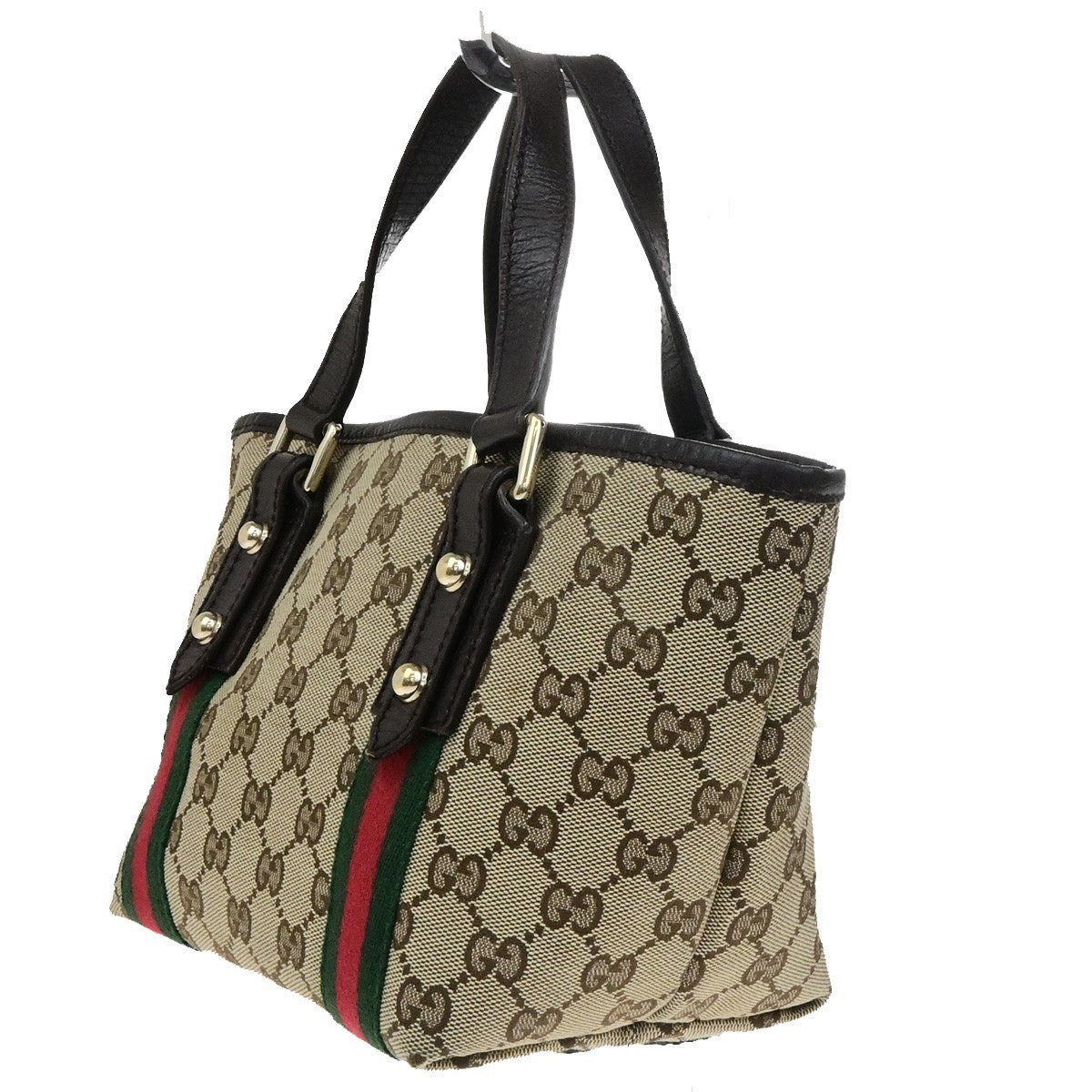 GUCCI Logo Sherry GG Pattern Hand Bag Canvas Leather Brown Italy 85YH035