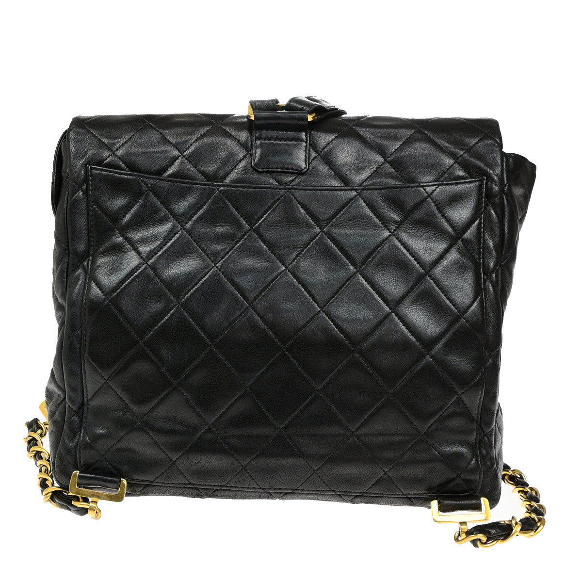 CHANEL CC Logo Matelasse Chain Backpack Bag Leather Black GHW Vintage 357RK884
